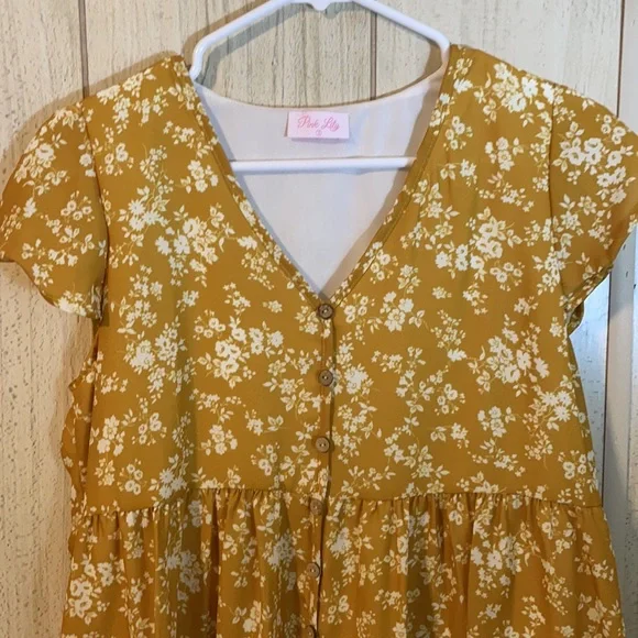 Mustard Floral Dress - Picture 4 of 8